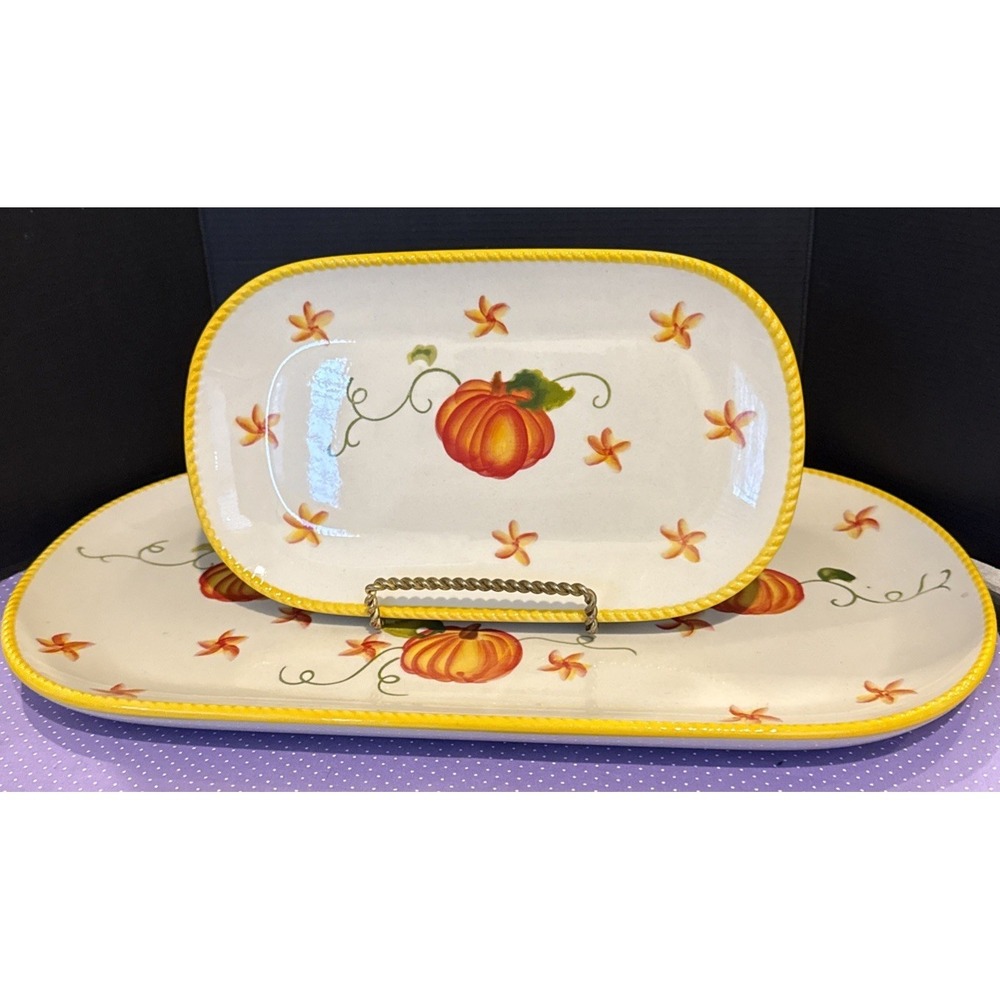 Temptations by Tara Old World Pumpkin Patch 2 Piece Serving Platter Set